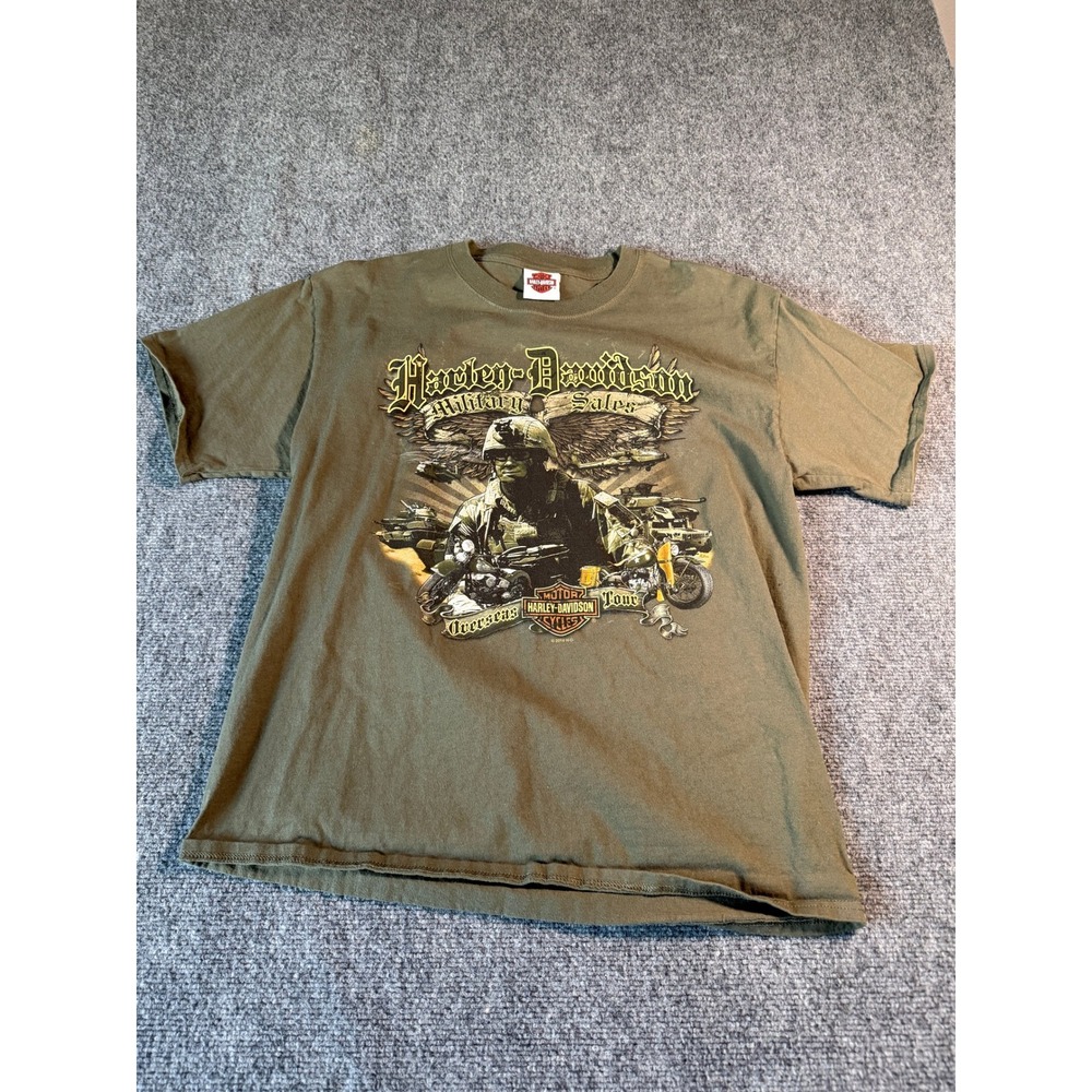 Harley-Davidson Military Sales Overseas Tour T-Shirt Mens Large Olive Green 1655